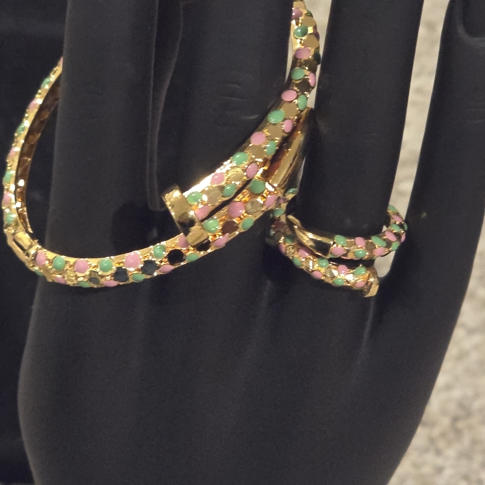 Elegant Gold Multicolor Bangle and Ring Set